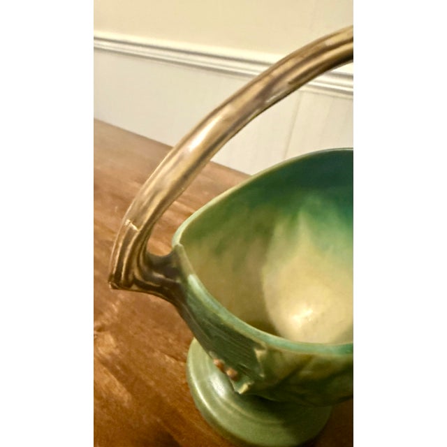 Roseville Bushberry Green Art Pottery Basket For Sale - Image 12 of 12