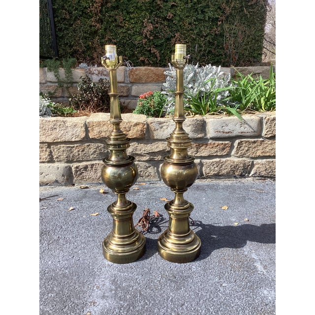 Stiffel Vintage Stiffel Brass Baluster Lamps - Pair For Sale - Image 4 of 5