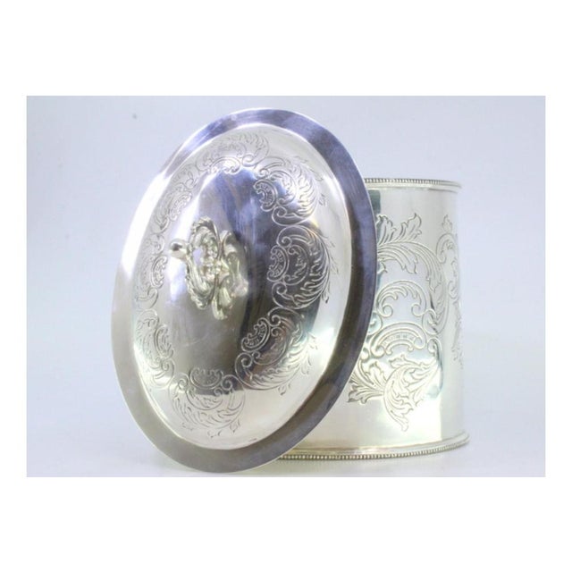 Silver Tea Box with Engraved Plant Motifs, Pearly Friezes Edge and Cut-Out Handle Lid For Sale - Image 4 of 8