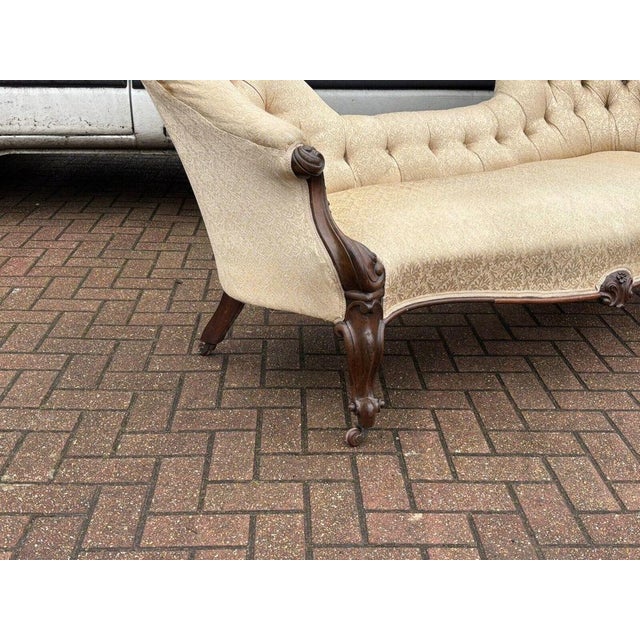 Victorian Sofa with Buttoned Back, Cabriole Legs & Brass Castors For Sale - Image 4 of 18