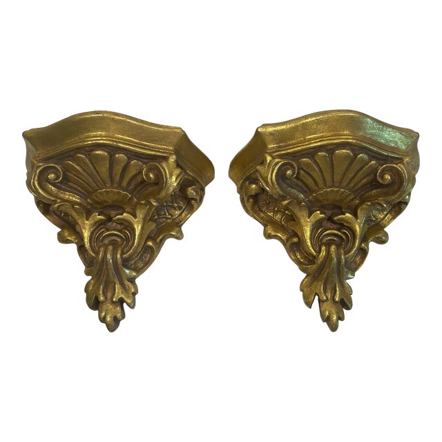 Late 20th Century Hollywood Regency Style Gilded Wall Shelf Brackets - a Pair For Sale