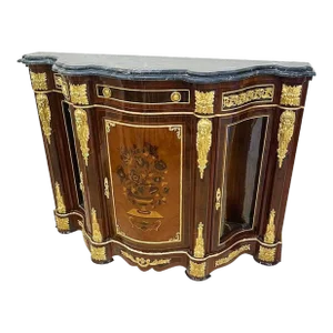 French Style Sideboard Marble Topped Bronze Details