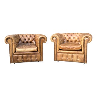 Set of Late 19th Century Leather Chesterfield Armchairs, 1880 For Sale