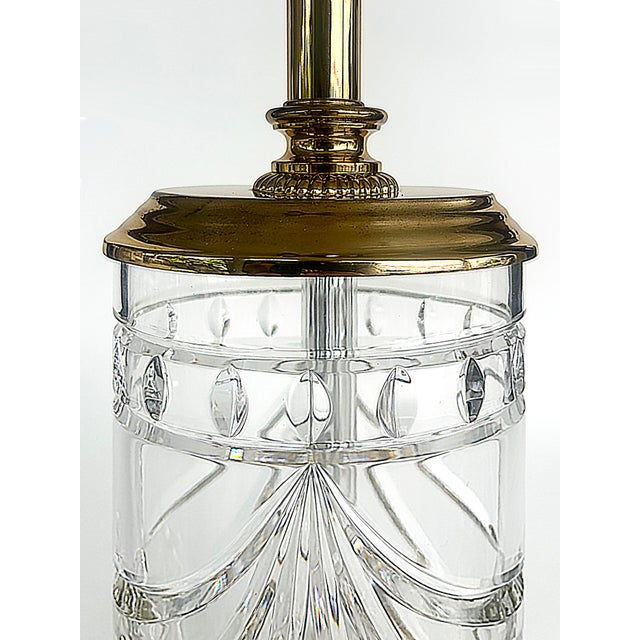 Metal Waterford Cut Crystal "Overture" Lamps, Polished Brass, Shades, Pair For Sale - Image 7 of 11