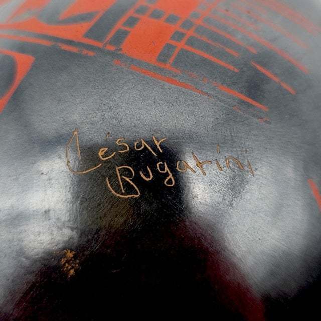 Signed Cesar Bugarini Mata Ortiz Double Opening Burnished Pottery Vessel 7" For Sale - Image 15 of 15