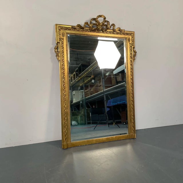 19th Century Louis XVI Style Gilt Wood Pier, Console, Wall Mirror, Beveled For Sale - Image 5 of 13