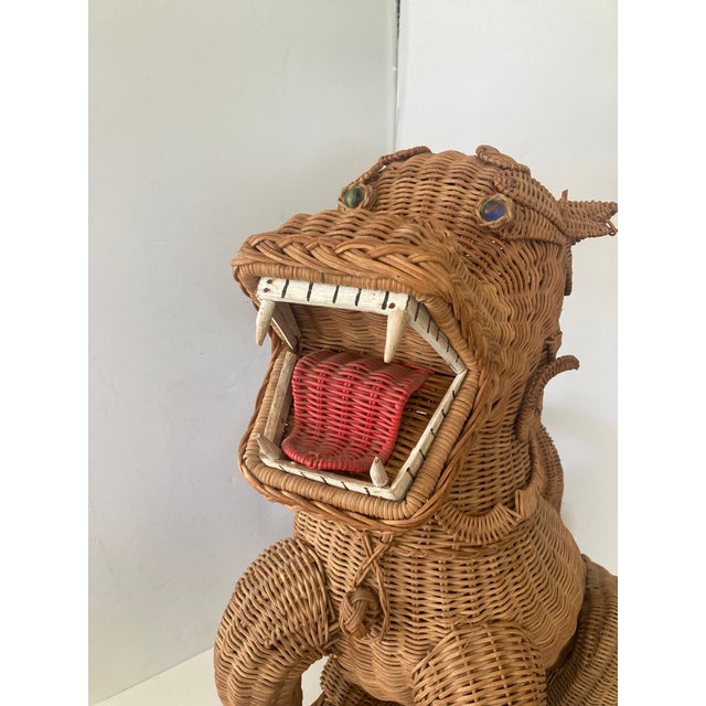 1980s Boho Chic Large Wicker Foo Dog For Sale - Image 5 of 11