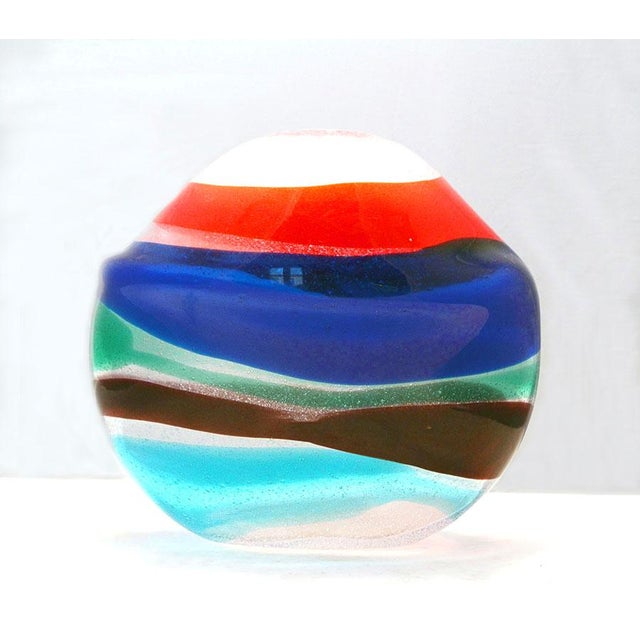 Fulvio Bianconi for Cenedese Murano a fasce vase from the 1960s. Asymmetrical vase in thick transparent pulegoso glass...