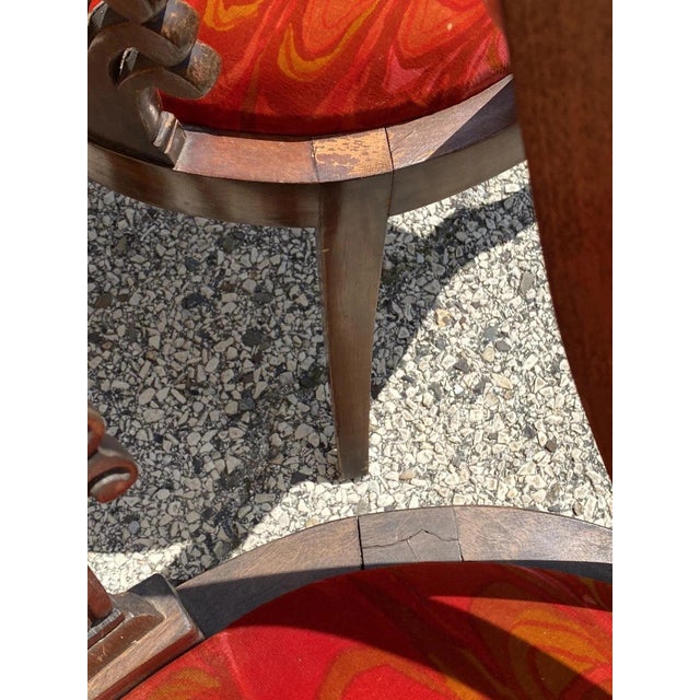 Mid 20th Century Italian Neoclassical Plume Carved Walnut Saber Leg Dining Chairs - Set of 6 For Sale - Image 11 of 12