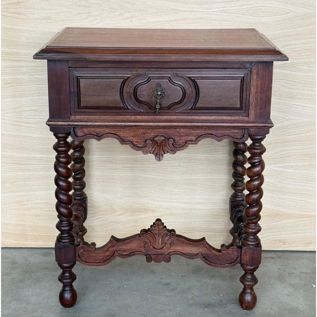 Mid 20th Century Pair of Spanish Carved Nightstands with Drawer and low crest For Sale - Image 18 of 18