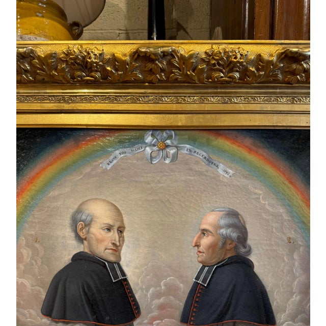 19th Century French Religious Oil Painting of Five Priests in Giltwood Frame For Sale - Image 4 of 9