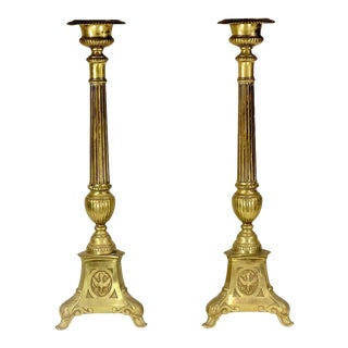 Monumental Brass Pr. Prickets Candlesticks, 19th Century From the Harkness Estate - For Sale