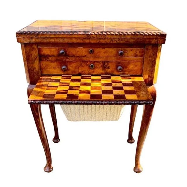 English Queen Anne Carved Walnut Work/Games Table, 19th For Sale - Image 11 of 12