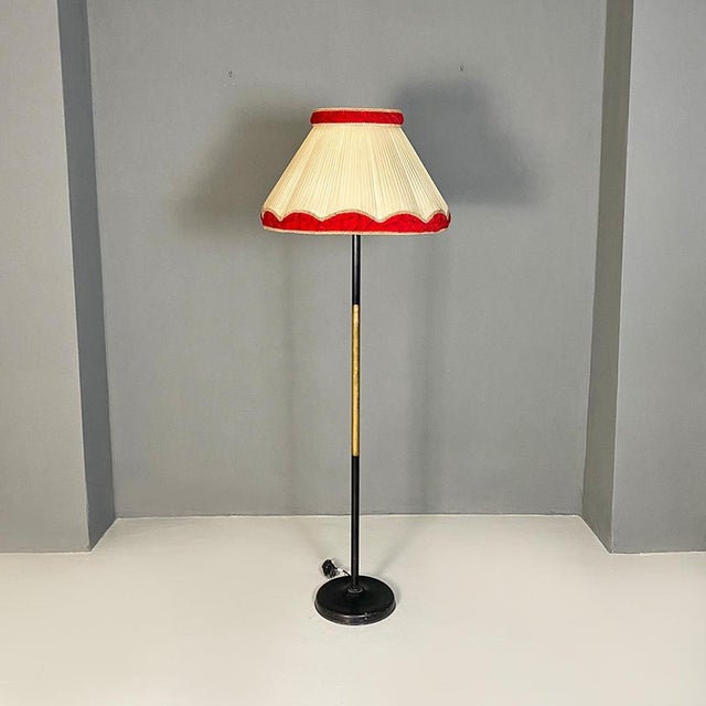 Mid-Century Italian Modern Metal Brass and Beige and Red Fabric Floor Lamp, 1940 For Sale - Image 3 of 12