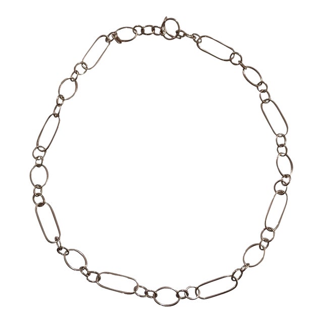 Mixed Shape 18kt White Gold Link Necklace with Toggle Closure For Sale