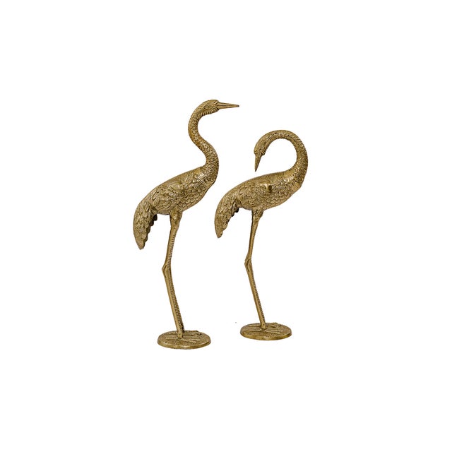Mid-Century Modern Vintage 24" Bronze & Brass Casted Mid-Century Chinoiserie Cranes For Sale - Image 3 of 12