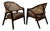 Edward Wormley for Dunbar Y Back Captains Chairs - Mid Century Rosewood + Leather + Cane For Sale