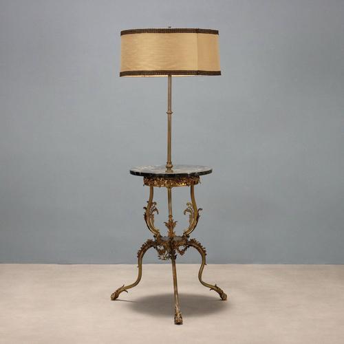 Antique Floor Lamp with Coffee Table in Bronze and Marble, Italy, 20th Century For Sale - Image 12 of 13