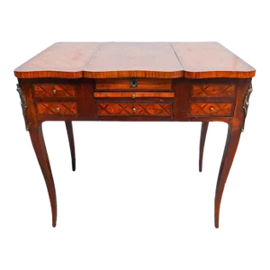 Antique French Rosewood Vanity Marquetry Inlay With Mirror