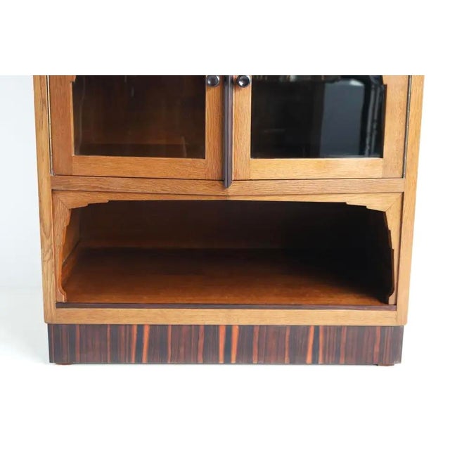 Brown Antique Dutch Art Deco Amsterdam School Tea Display Cabinet in Oak and Marble, 1920s For Sale - Image 8 of 18