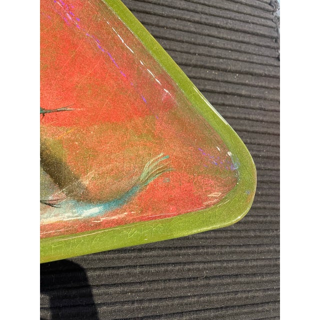 Glazed ceramic tray by Polia Pillin 1909-1992 Figurative with birds in rich colors Circa 1960 Signed on back