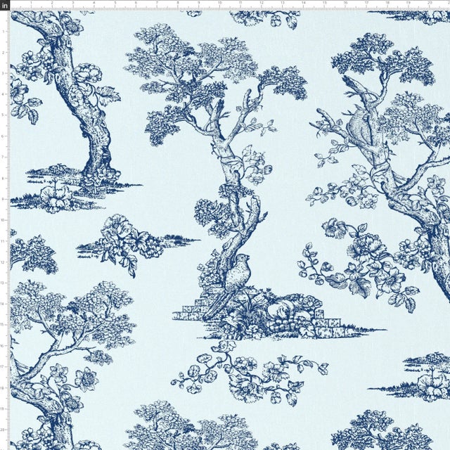 Farmhouse Red from Scalamandre crafted by Cloth & Company Geneva Queen Platform Bed, Blue Toile For Sale - Image 3 of 7