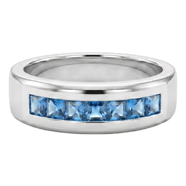Swiss Blue Topaz Engagement Ring • Channel Set Stacking December Birthstone Ring Us 7 For Sale