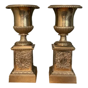 1800s Gilt Bronze Medici Urns - a Pair