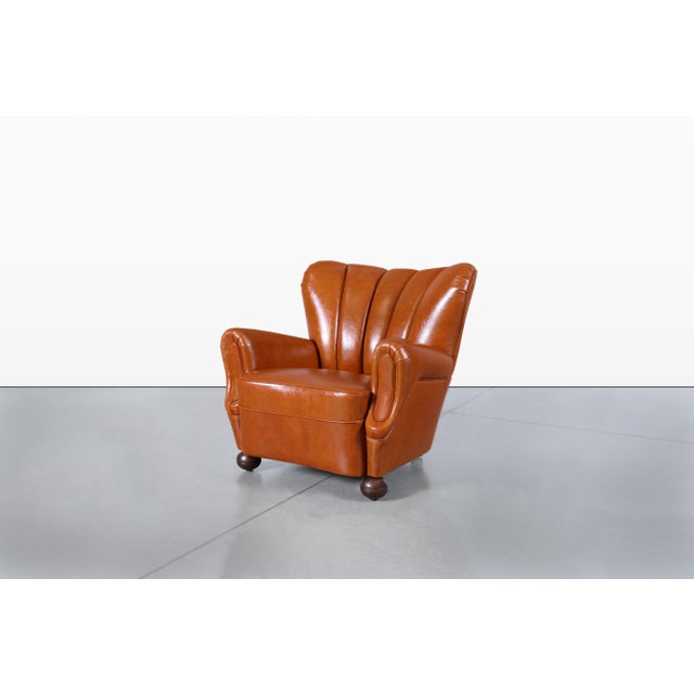 Wood Scandinavian Art Deco Club Lounge Chairs in Cognac Leather, 1940s For Sale - Image 7 of 14