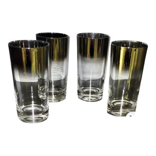 Vintage Mid Century Dorothy Thorpe Style Silver Fade Highball Glasses Barware - Set of 4 For Sale