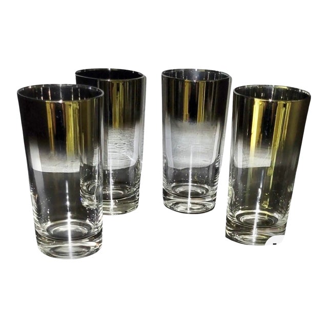 Vintage Mid Century Dorothy Thorpe Style Silver Fade Highball Glasses Barware - Set of 4 For Sale
