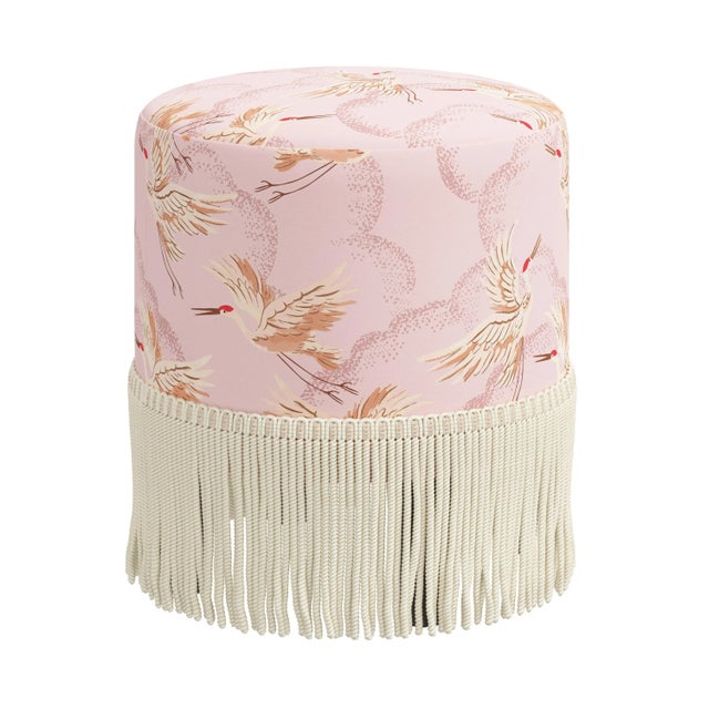 Not Yet Made - Made To Order Fringe Ottoman in Crane Flock Pink For Sale - Image 5 of 5