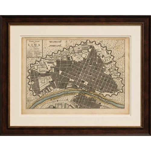 Antique Map of Lima, Peru by Isaak Tirion, 1769: Original antique copperplate engraved city plan of Lima, Peru, published...