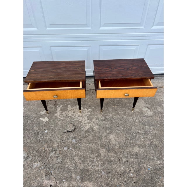 Mid-Century Modern 1950's Macassar / Burl Wood Pair of Nightstands For Sale - Image 10 of 12