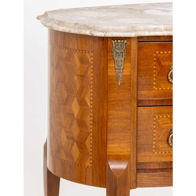French Pair of Louis XV Style Parquetry Commodes For Sale - Image 3 of 9