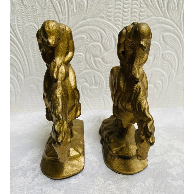 Antique 1910s Native American Gold Painted Iron End of Trail Bookends- Set of 2 For Sale - Image 4 of 7