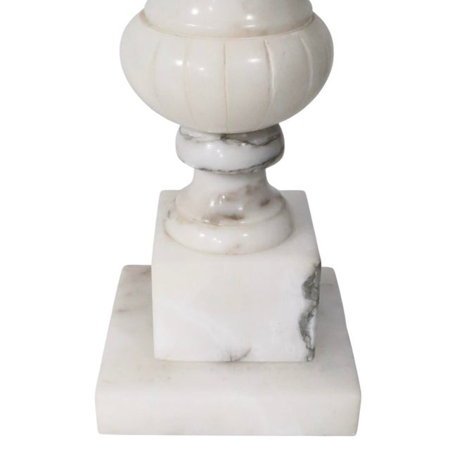 Off-white Mid 20th Century Italian Carved Marble Table Lamps - a Pair For Sale - Image 8 of 14