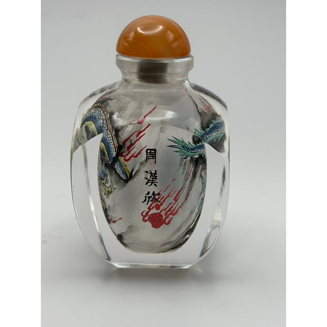 Transparent Vintage Inside Painted Dragon Design Snuff Bottle For Sale - Image 8 of 15