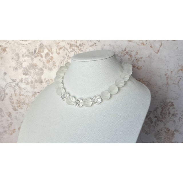 Early 21st Century Swirl-Carved Frosted Rock Crystal Bead Necklace With Mother-of-Pearl Clasp For Sale - Image 5 of 9