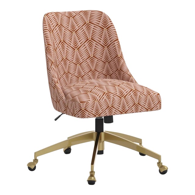 Brynn Office Chair with Gold Base in Geo Tooth Blush For Sale