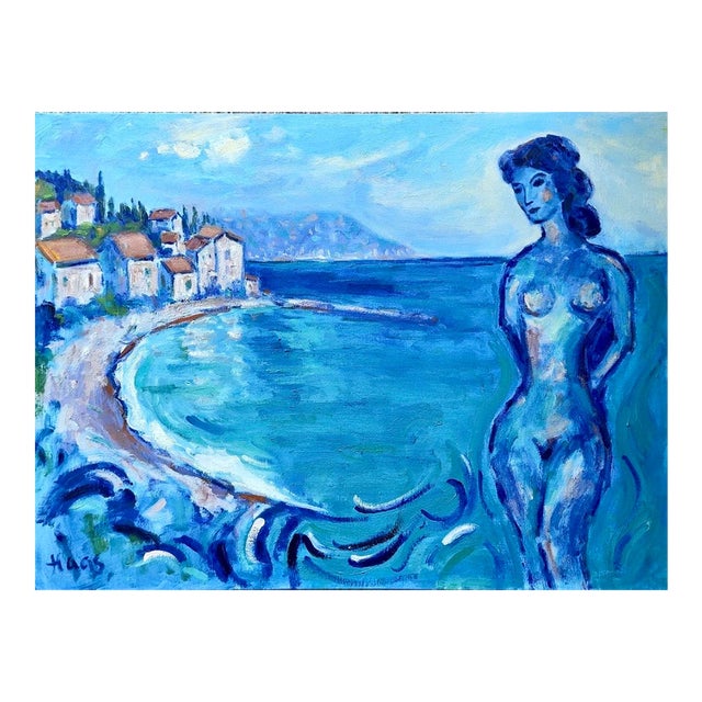 By the Blue Sea - Impressionistic Figure Seascape Oil Painting For Sale