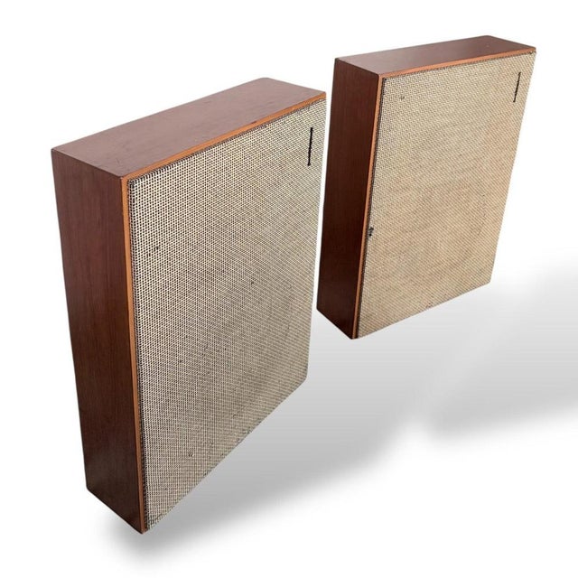 Brown Large Vintage Teak Floor Standing Speakers with Cane Grilles, 1960s, Set of 2 For Sale - Image 8 of 9
