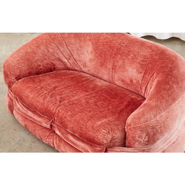 Harvey Probber Mid-Century Harvey Probber Burger Bun Pink Velvet Settee For Sale - Image 4 of 13