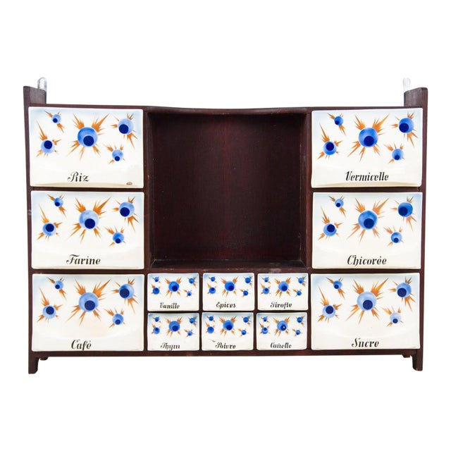 20th Century Antique French Ceramic And Wood Spice Rack Chairish