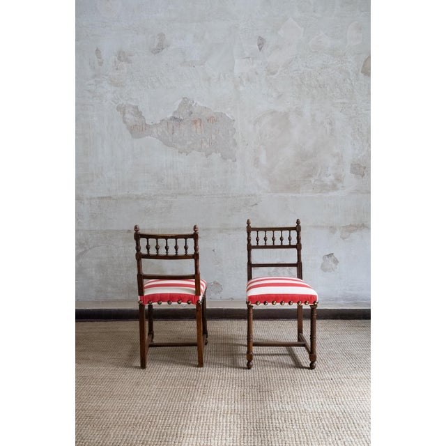 1950s 20th Century Wooden Chairs with Striped Seats, 1950s, Set of 6 For Sale - Image 5 of 6