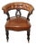 Tan Leather & Mahogany Button Back Library Chair on Porcelain Castors For Sale