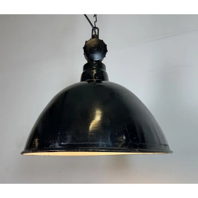 East German Black Enamel Factory Light by LBD Veb Leuchtenbau, Dresden, 1950s For Sale - Image 18 of 18