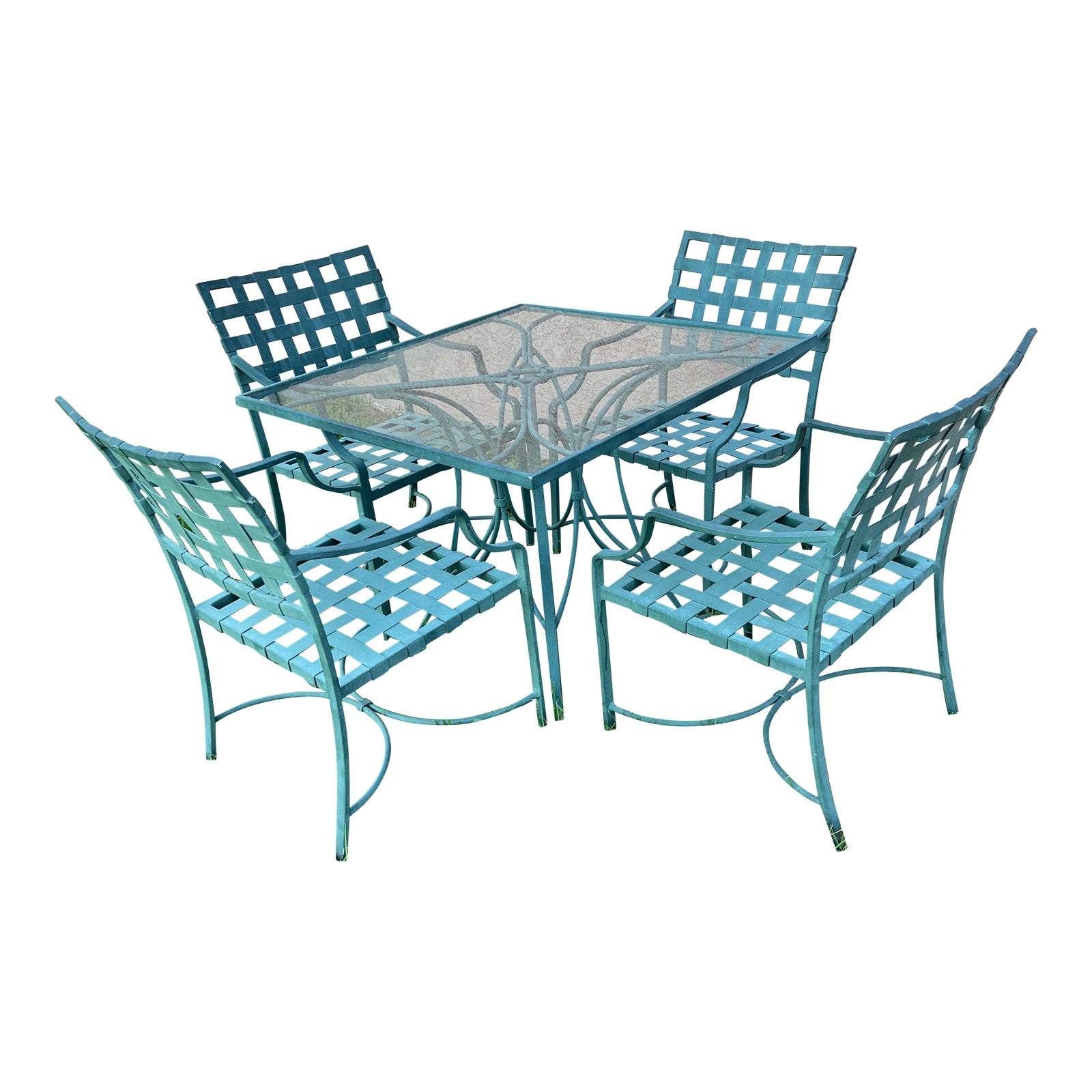 1980s Green Outdoor Dining Table & Four Chairs by Brown Jordan