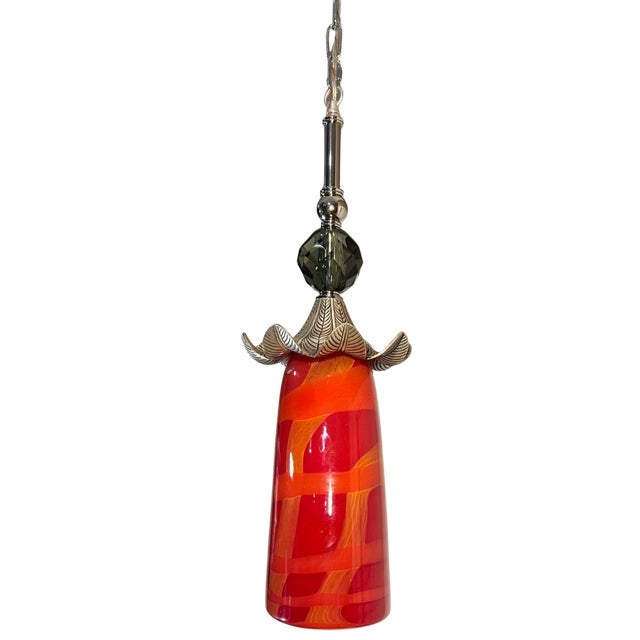 Late 20th Century Murano Orange Red Abstract Flower Bud Pendant Light For Sale - Image 13 of 18