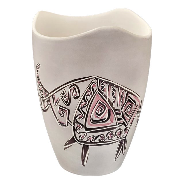 Vintage Ceramic Vase with Aurocha Motif attributed to Raymond Chastagnol, Vallauris, 1950s For Sale